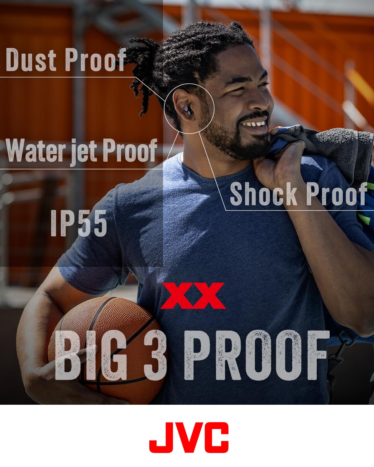 JVC New XX True Wireless Earbuds Headphones, Long Battery Life (up to 24 Hours), Extreme Deep Bass with Special Tuning, Shock Proof and Dust Proof, Water Jet Proof (IPX55) - HAXC62TR (Black Red)