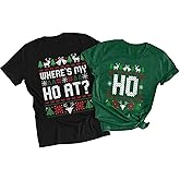 Christmas Couples Shirts His and Her Matching Christmas Shirt Family Xmas Pajamas Short Sleeve Tees Tops
