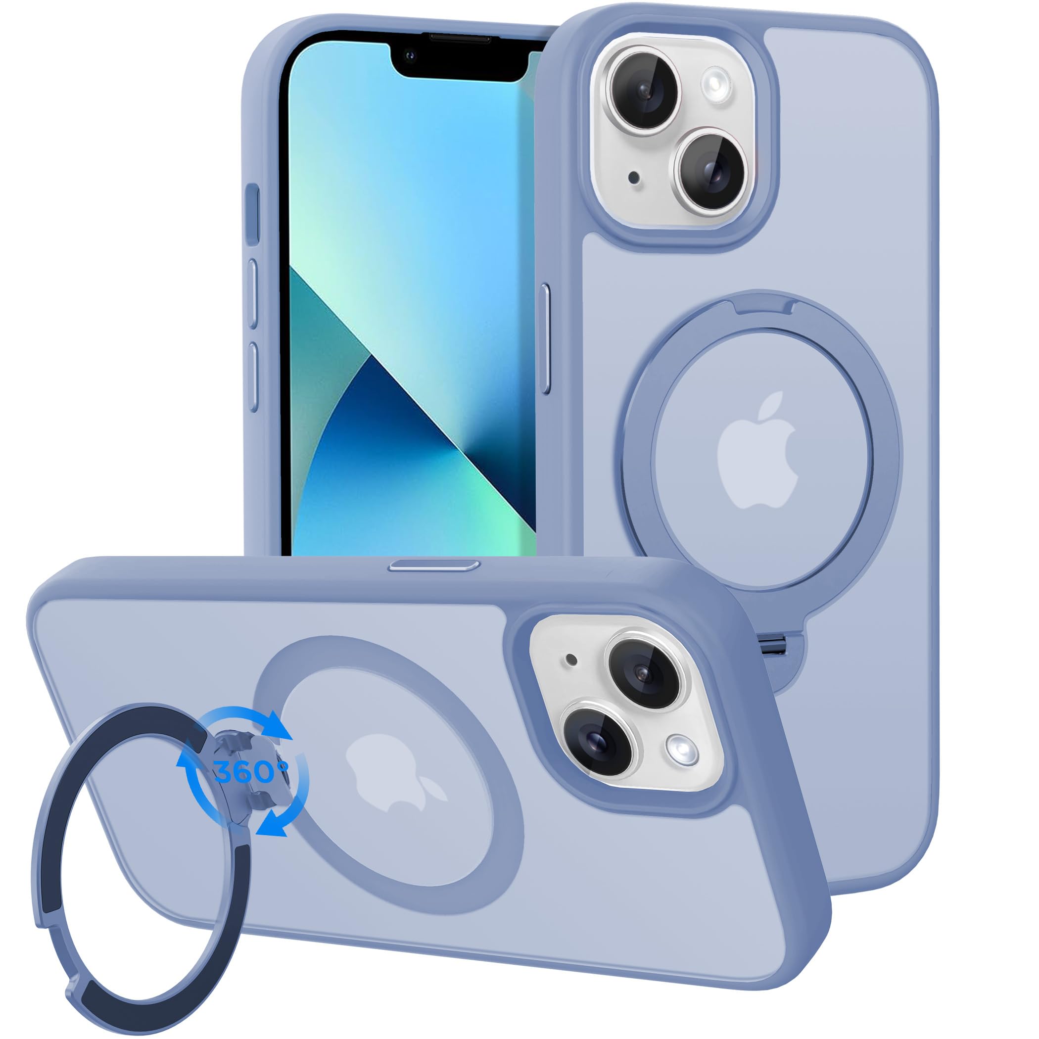 Photo 1 of CACOE Magnetic Case for iPhone 13/14 6.1 inch with 360 Rotatable Ring Stand, Compatible with MagSafe Car Phone Mount, Cases Cover Phone Holder for Desk Meeting/Videos Blue