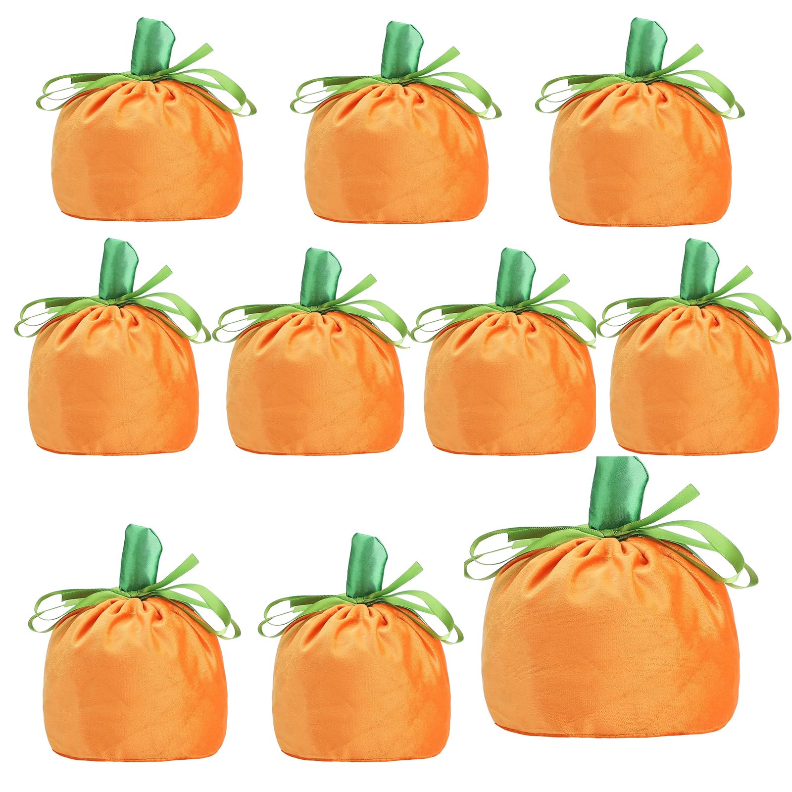PRTECY 10Pcs Halloween Velvet Plush Pumpkin Candy Gift Bags with Drawstring, Orange, 13 x 15 cm/5.1 x 5.9 inch