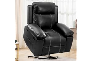 COMHOMA Power Lift Recliner Chair with Thickened Padding, Electric Power Lift Recliner Massage Sofa Chair for Living Room, Leather Recliner Chair with Massage and Heat (Black)
