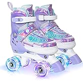 MammyGol Roller Skates for Girls Kids Boys, 4 Sizes Adjustable Quad Toddler Skates Indoor Outdoor Ages 3-8, Pink Blue Purple Green