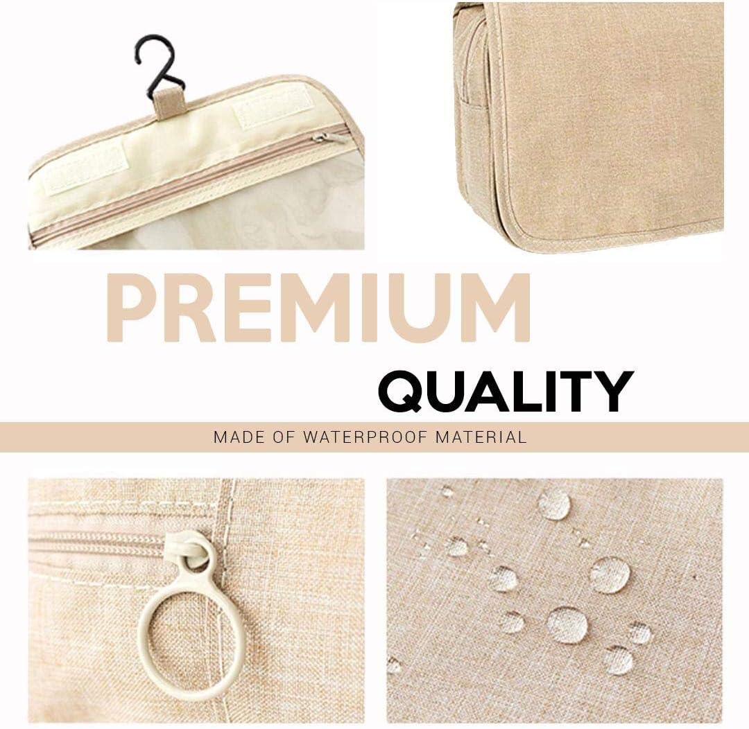 Hanging Travel Toiletry Bag for Women & Men by SacSage - Waterproof Organizer Bag with Hook for Toiletries Makeup Brushes Cosmetics Travel Essentials & Other Accessories (Beige)