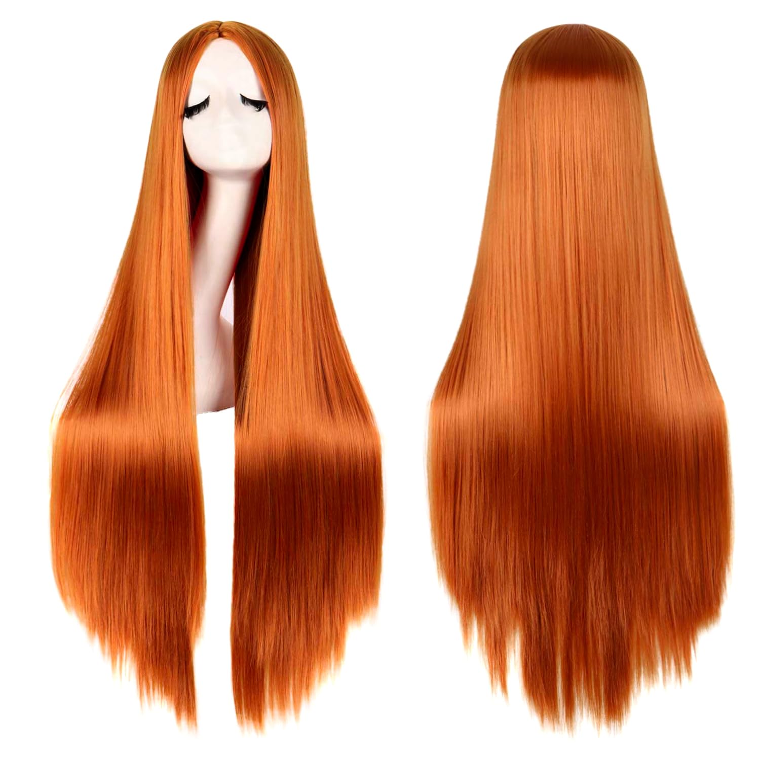 Colorfulpanda Long Wigs for Women Girls Long Straight Synthetic Hair Wig Middle Part for Party Cosplay Halloween Anime (Orange)