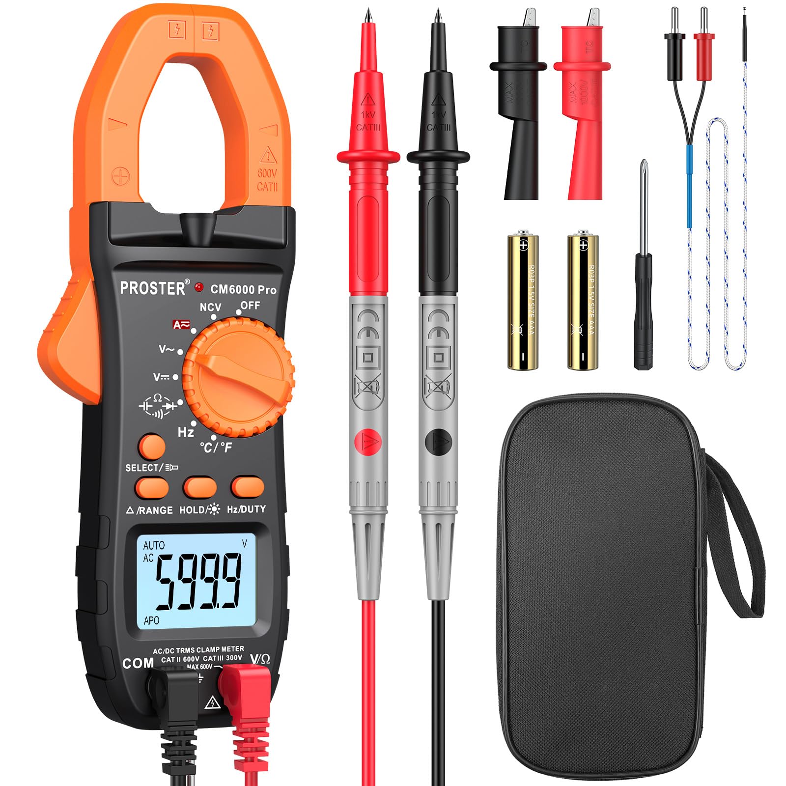 Digital Clamp Meter TRMS 6000counts 800A DC AC Current AC/DC