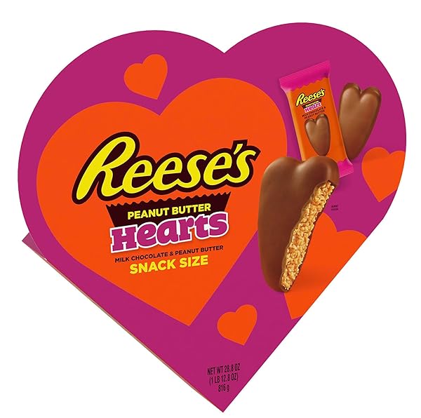 REESE’S MILK CHOCOLATE PEANUT BUTTER SNACK SIZE HEARTS, VALENTINE’S DAY CANDY GIFT BOX, PERFECT VALENTINES DAY GIFT FOR HIM, HER, OR KIDS, FOOTBALL PARTY SNACKS, 28.8 OZ