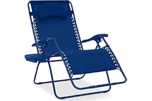 Best Choice Products Oversized Zero Gravity Chair, Folding Outdoor Patio Lounge Recliner w/Cup Holder Accessory Tray, Pillow - Marine