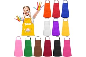 Ecoofor 12 Pieces Kid Aprons Kids Painting Aprons with 2 Pockets Adjustable for 7-13 Age Children Chef Aprons for Art Painting Cooking Baking