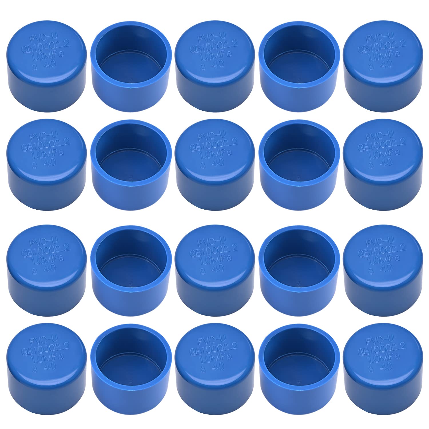 MroMax 40mm PVC Pipe Cap Fitting, 1.57" PVC Pipe End Cap Plug Adapter Pipe Fittings Blue 20Pcs
