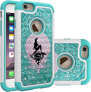 iPhone 6S Case, iPhone 6 Bling Case, Mermaid with Moon Pattern Heavy Duty Shockproof Studded Rhinestone Crystal Bling Hybrid Case Silicone Protective Armor for Apple iPhone 6S iPhone 6