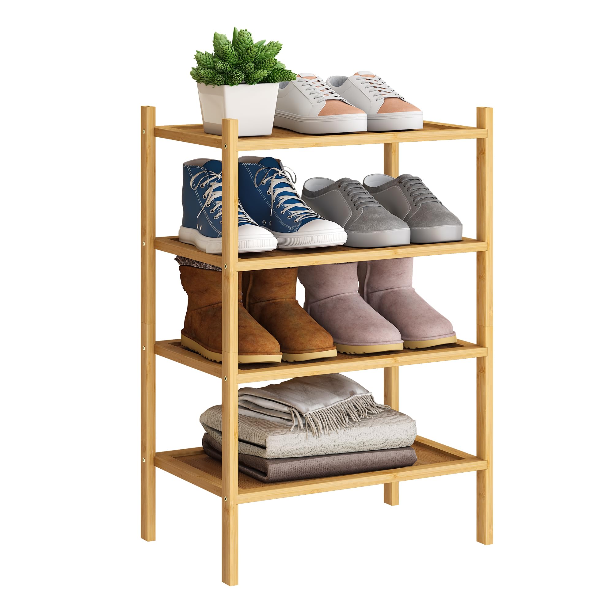 Photo 1 of BMOSU 4-Tier Bamboo Small Shoe Rack Premium Stackable Shoe Shelf Storage Organizer for Hallway Closet Living Room Entryway Organizer(Natural)