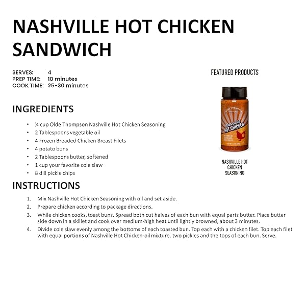 OLDE THOMPSON NASHVILLE HOT CHICKEN SEASONING, FLAMING HOT CHICKEN SPICE, 7.3 OUNCE