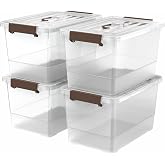 YYXB 17 Qt Clear Stackable Storage Bins with Lids, Locking Latch Plastic Organizer Containers, Space-Saving Nestable Tote Boxes for Closet Pantry Laundry Room Garage, 4-Pack