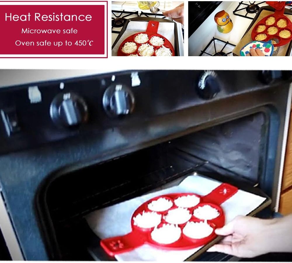 Pancake Molds Silicone Baking Mould Egg Maker Pancake Flipper Egg Ring Nonstick Silicone Round Egg Rings 7 Circles - Image 4
