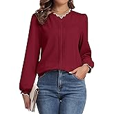 ZAFUL 2025 Womens Cute Tops Dressy Casual Scalloped V Neck Work Shirts Puff Long Sleeve Textured Blouses