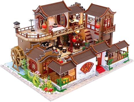 Amazon Co Jp ドールハウスキット 中国風古代タウンヴィラdiyのおもちゃハウス木製の組み立て建物モデルの最高の贈り物では 男性と女性32x24x17 5cmに適したled ホビー