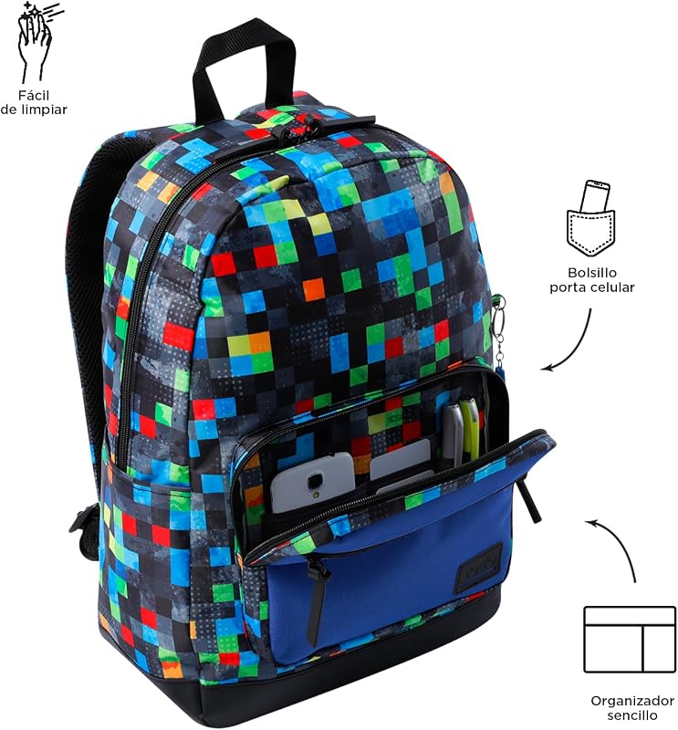 - Mochila para portátil de 14 polegadas, modelo Tocax, 2 compartimentos, bolso com organizador e suporte para telemóvel, bolso para garrafas, encosto ergonómico, padrão multicolorido Glichu