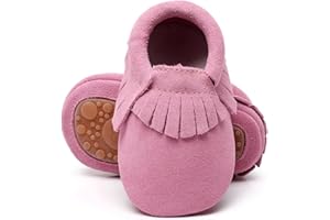 HONGTEYA Leather Baby Moccasins Hard Soled Tassel Crib Toddler Shoes for Boys and Girls…
