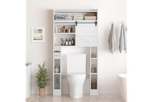 Nasonet Over The Toilet Storage Cabinet, 32.5'' Wide Bathroom Storage Cabinet with Sliding Barn Door, Freestanding Over Toilet Storage Shelf, White