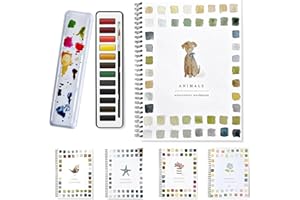 WONTOPER Watercolor Workbooks, Beginner-Friendly Watercolor Workbooks, 12 Colors Watercolor Paint Set with Paint Brush, 16 Spiral-Bound Pages Water Coloring Books,Color Workbook Arts and Crafts Gift (Animals)