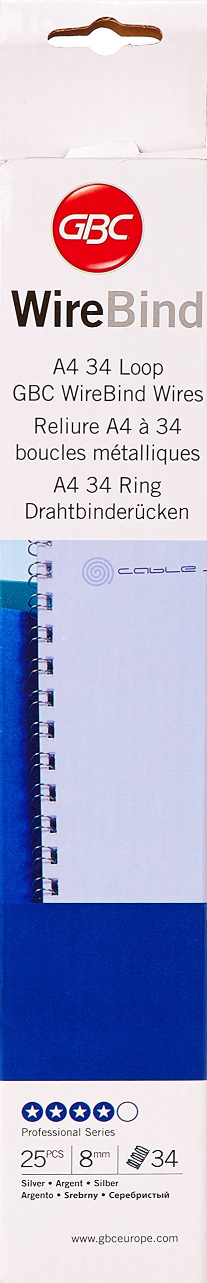 GBC Wirebind spine wires, A4, 34 Rings, 6 mm, 55 Pages, Pack of 25, 4400695 8 mm