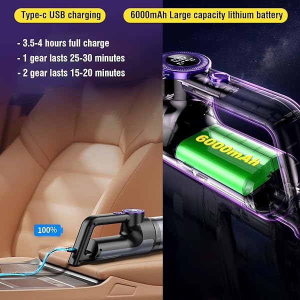 FEDEMER HAND HELD VACUUM CLEANER, 14000PA POWERFUL SUCTION HAND VACUUM CORDLESS CORDLESS RECHARGEABLE VACUUM, FOR CAR HOME OFFICE CLEANING WITH LED LIGHT