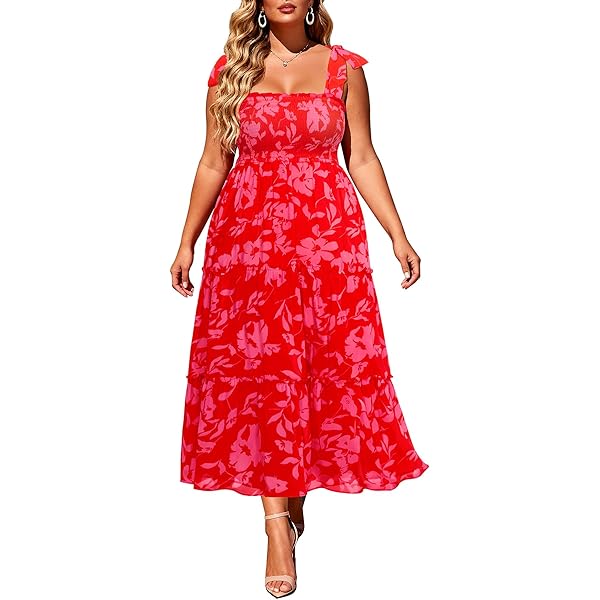 Max Studio Women's Poly Crepe Smocked Waist Ruffle Maxi Dress,  Black/Red/Rose Floral Mixed, Small at Amazon Women's Clothing store