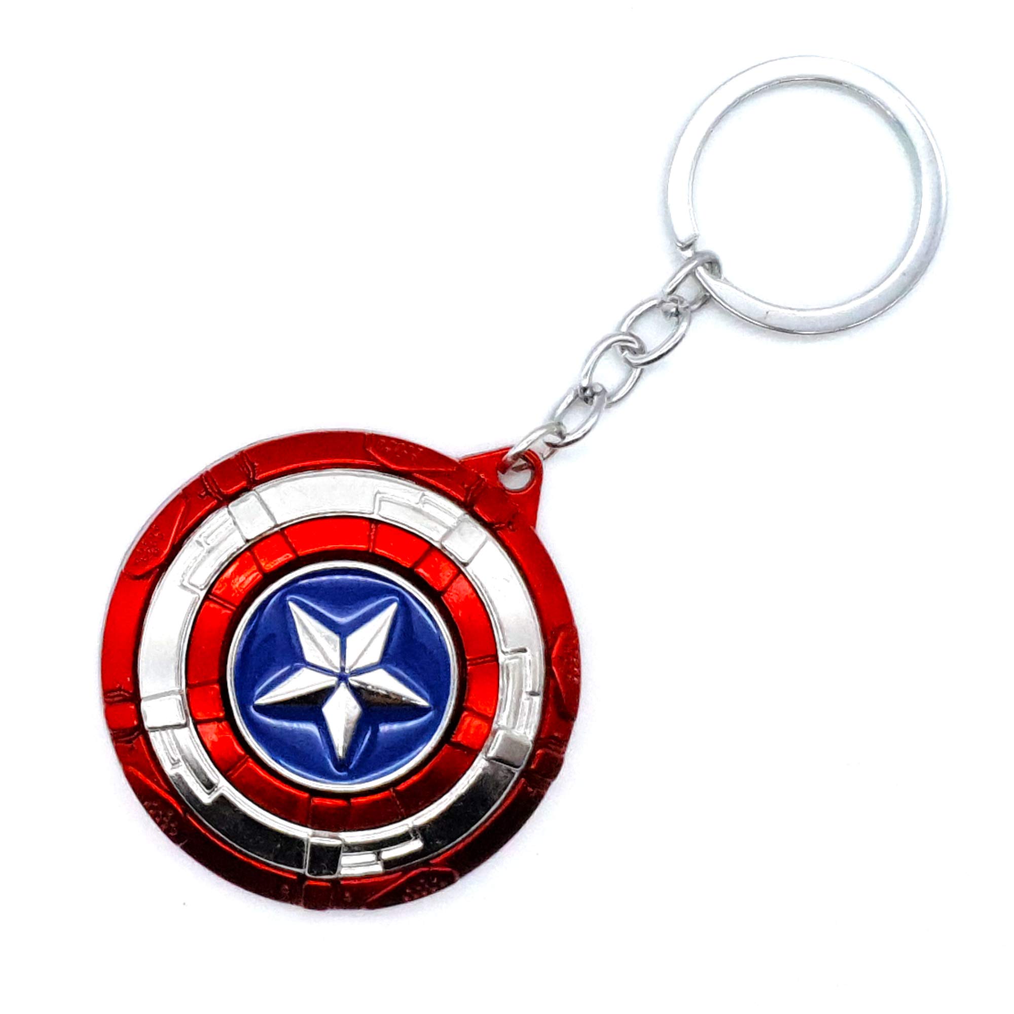 Marvelous Captain Super Soldier America Shield Keyring - Solid Metal Durable Star Emblem Keychain - Interactive Rotating Center Star Detail - Heavyweight Superhero Bag Charm (Shield Spinner Classic) — image 1