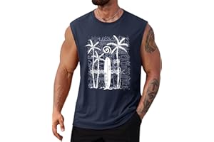 VOGSTART Mens Beach Summer Tank Tops Palm Tree Graphic Vacation Muscle Sleeveless Shirts (S-3XL)