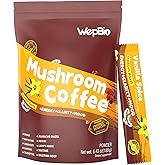 WepBio Mushroom Coffee 11 in 1 Adaptogenic Mushroom Blend with Ashwagandha KSM-66,Lions Mane,Reishi,Turkey Tail Vanilla Instant Mushrooms Coffee for Boost Energy,Focus,Sugar-Free,30 Servings
