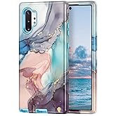 Btscase for Samsung Galaxy Note 10 Plus Case,Marble Pattern 3 in 1 Heavy Duty Shockproof Full Body Rugged Hard PC+Soft Silicone Drop Protective Women Girl Cover for Galaxy Note 10 Plus, Blue Gray