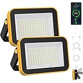 2 Pack 40W Rechargeable Work Light, 2400LM LED Work Light Battery Powered, Portable Flood Light with Stand Waterproof Job Site Lighting for Camping, Fishing, Hiking, Car Repaire with Emergency