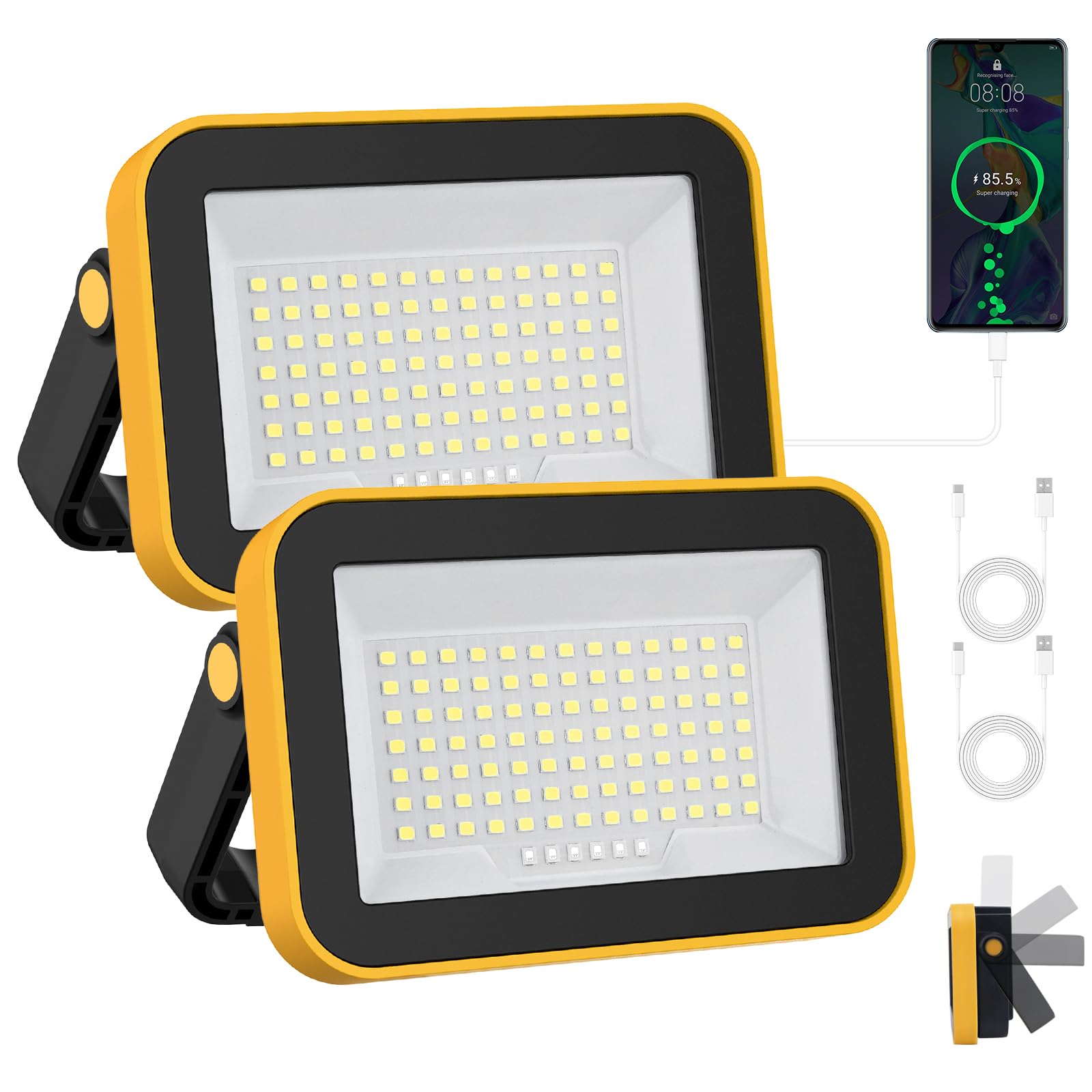Photo 1 of 2 Pack 40W Rechargeable Work Light, 2400LM LED Work Light Battery Powered, Portable Flood Light with Stand Waterproof Job Site Lighting for Camping, Fishing, Hiking, Car Repaire with Emergency