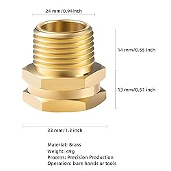 RouLiPouLi Brass Garden Hose Adapter, 3/4" GHT