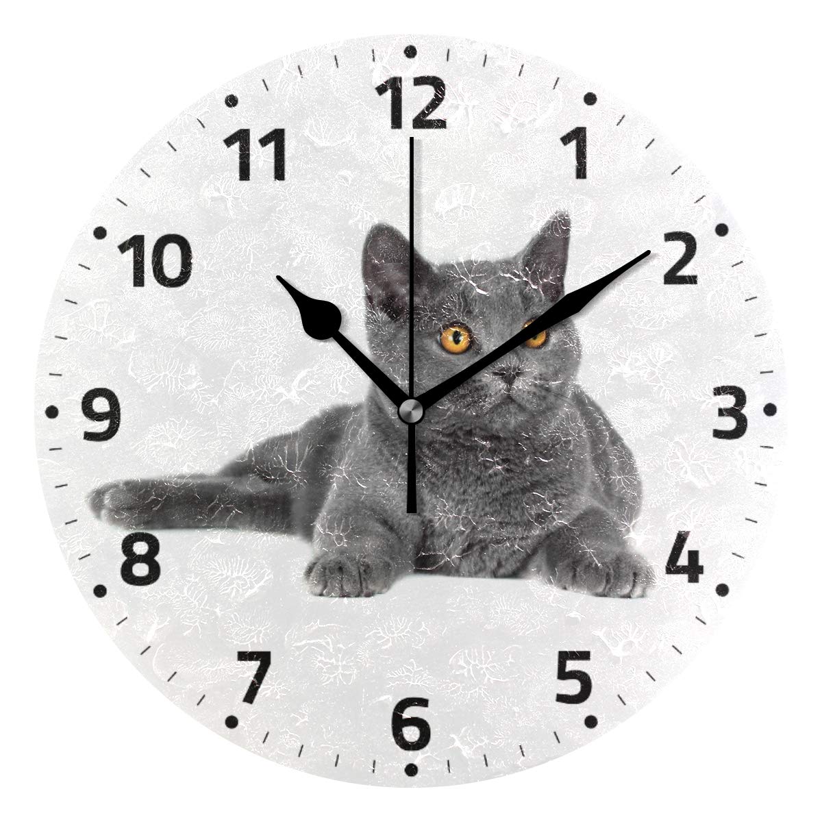 Mnsruu British Cat Round Wall Clock, Silent Non Ticking Oil Painting for Bedroom Living Room Office School Home Decor