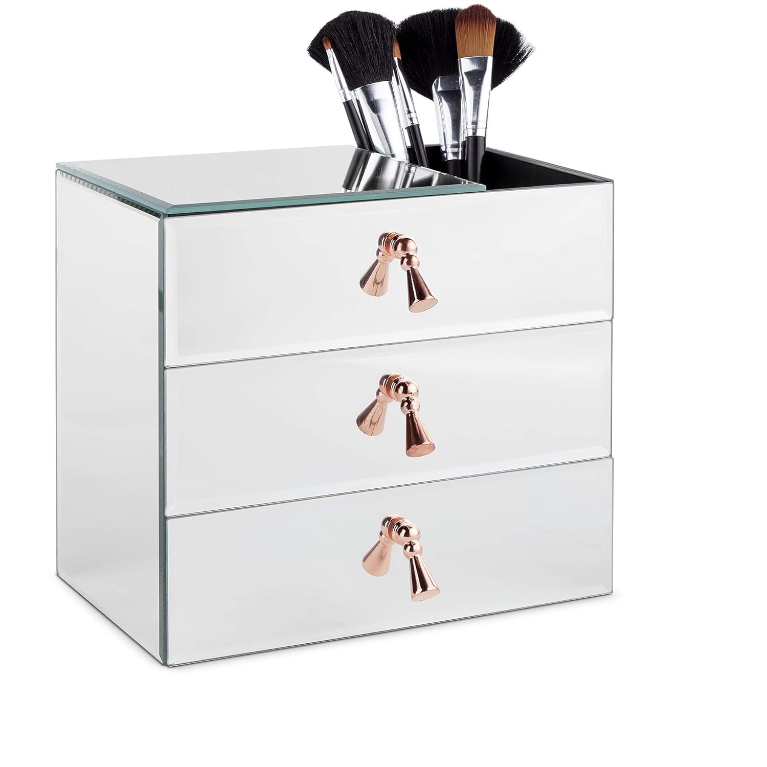 Beautify 3 Drawer Mirrored Jewellery Cosmetics Makeup Box Rose