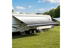 GEARMEISTER 15FT RV Awning Fabric Replacement, 18.5oz 4-PLZ Heavy-Duty Weatherproof Vinyl Camper Awning Replacement Universal Outdoor Canopy for RV, Motorhome, Black Fade (Fabric 14'2")