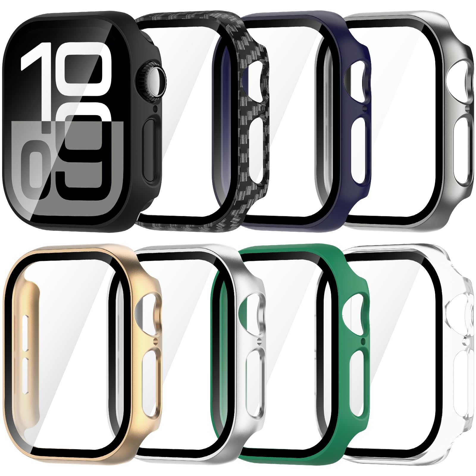 Jvchengxi 8-Colours Screen Protector Case 46mm for Apple Watch Series10 Series11(2025), Anti-Scratch PC Bumper Cover HD Anti-Scratch Tempered Glass Protector for iWatch Series10 11(8Colours, 46mm)