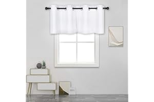 DECOVSUN Solid Pure White Grommet Valance for Windows 52X18 Inches Valance for Kitchen Blackout Curtain Valance for Living Room Short Straight Drape Valance for Bedroom Kids Room 1 Panel Off White