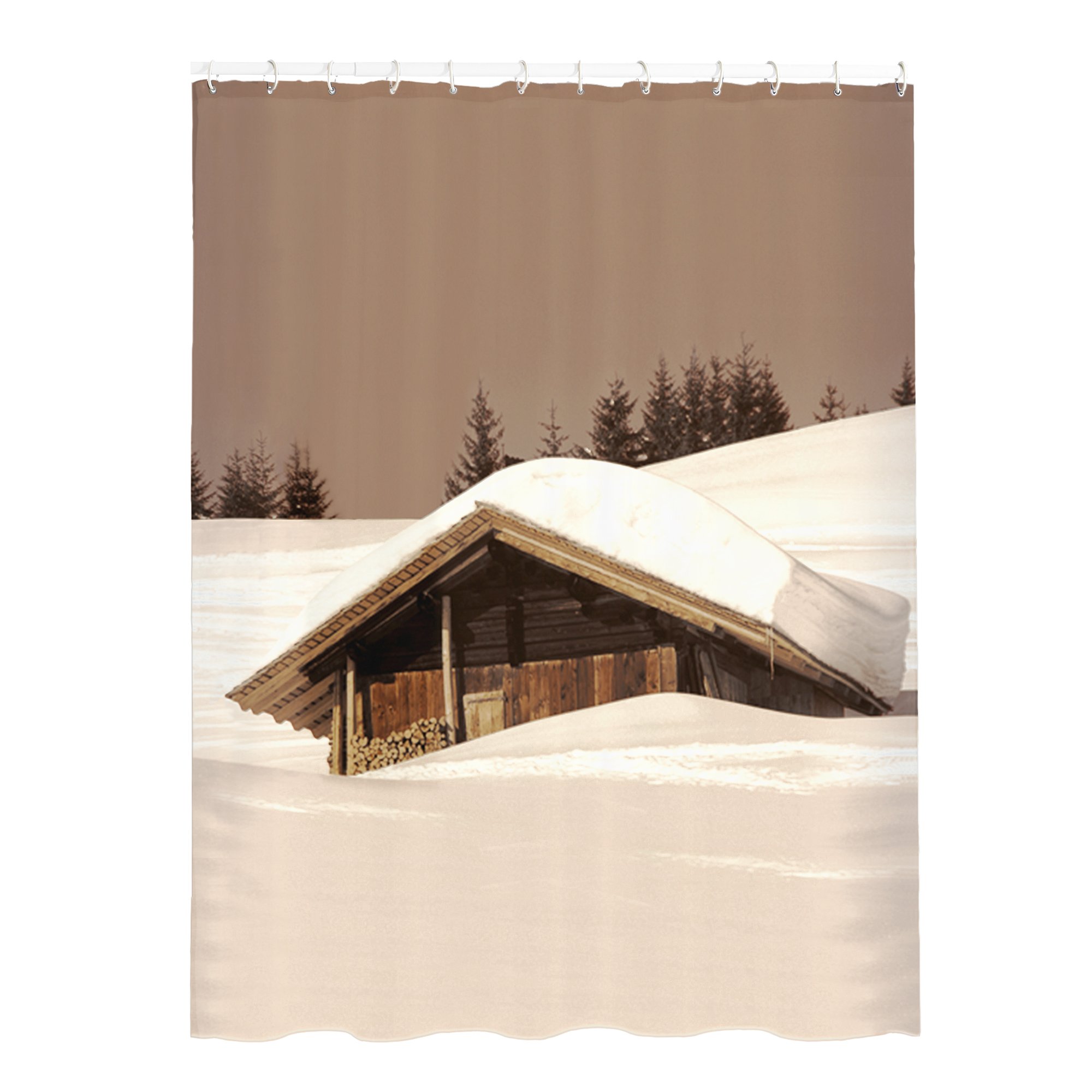 MSV "Mountain Hut Shower Curtain, Brown/Sepia