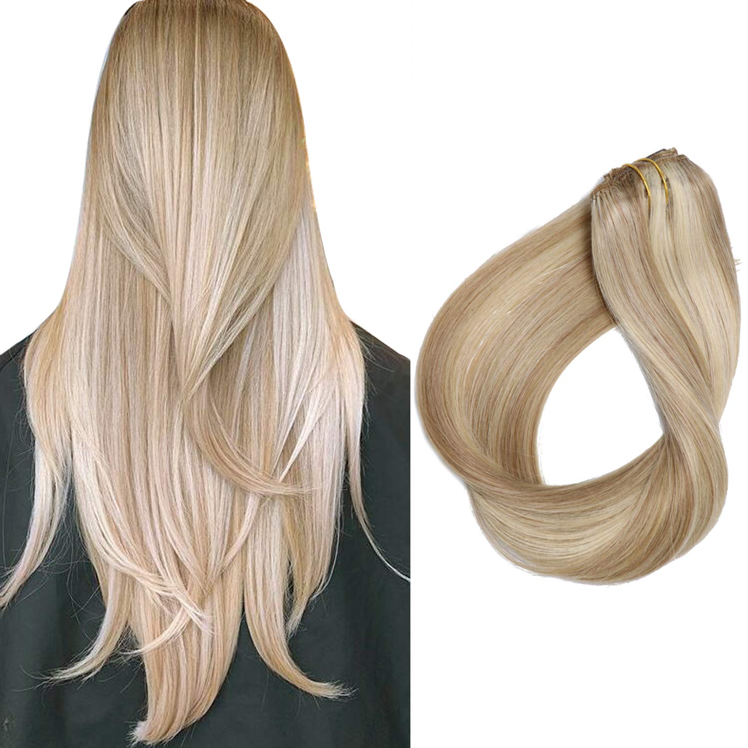Amazon Com Real Human Hair Extensions Clip In Blonde Highlighted