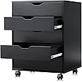 DEVAISE 5-Drawer Chest, Wood Storage Dresser Cabinet with Wheels, Black