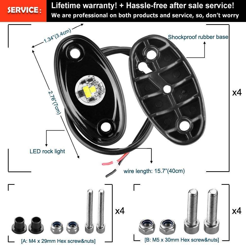 Amak 4 Pods LED Rock Light Kit for JEEP ATV SUV Offroad Car Truck Boat Underbody Glow Trail Rig Lamp Underglow LED Neon Lights Waterproof - White: Automotive