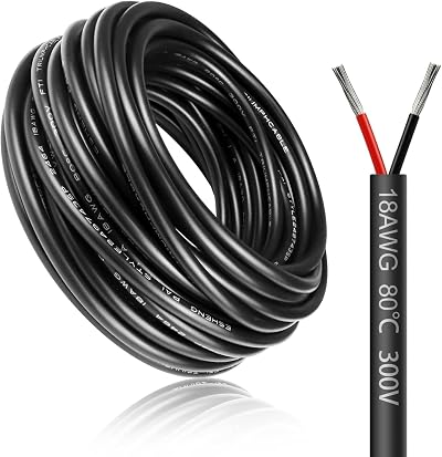 LightingWill 32.8ft 18AWG 2 Core Tinned Copper Low Voltage Wire 10m