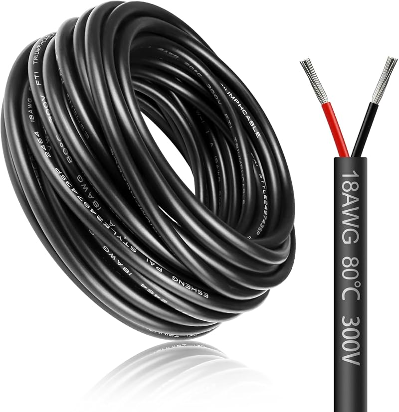 LightingWill 32.8ft 18AWG 2 Core Tinned Copper Low Voltage Wire 10m