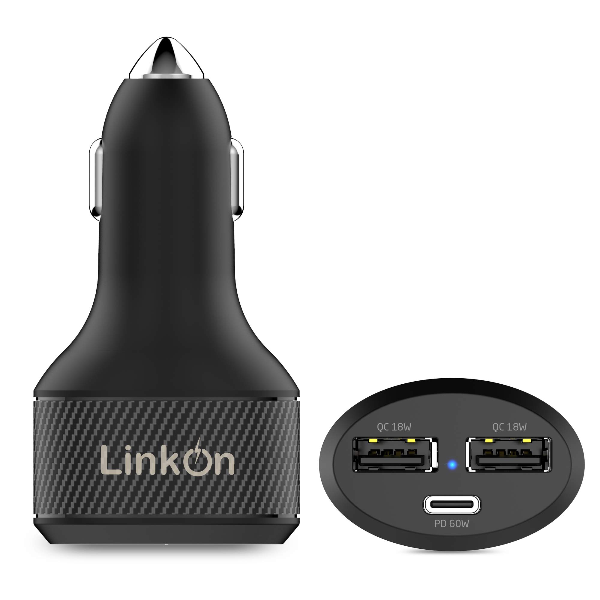 LinkOn 84W USB-C Car Charger with 60W PD3.0 PPS and 18W QC3.0 ports Compatible with MacBook Dell HP Lenovo Samsung Huawei iPhone iPad FCP SCP Apple โ image 1