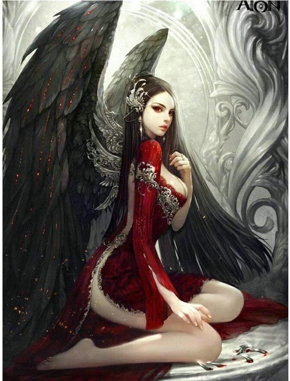 OKJK Mini Jigsaw Puzzle 1000 Piece Red Dress Angel Dragon Family Decoration Toy Fun Game Paper Adult And Children's Educational Toy 38x26cm