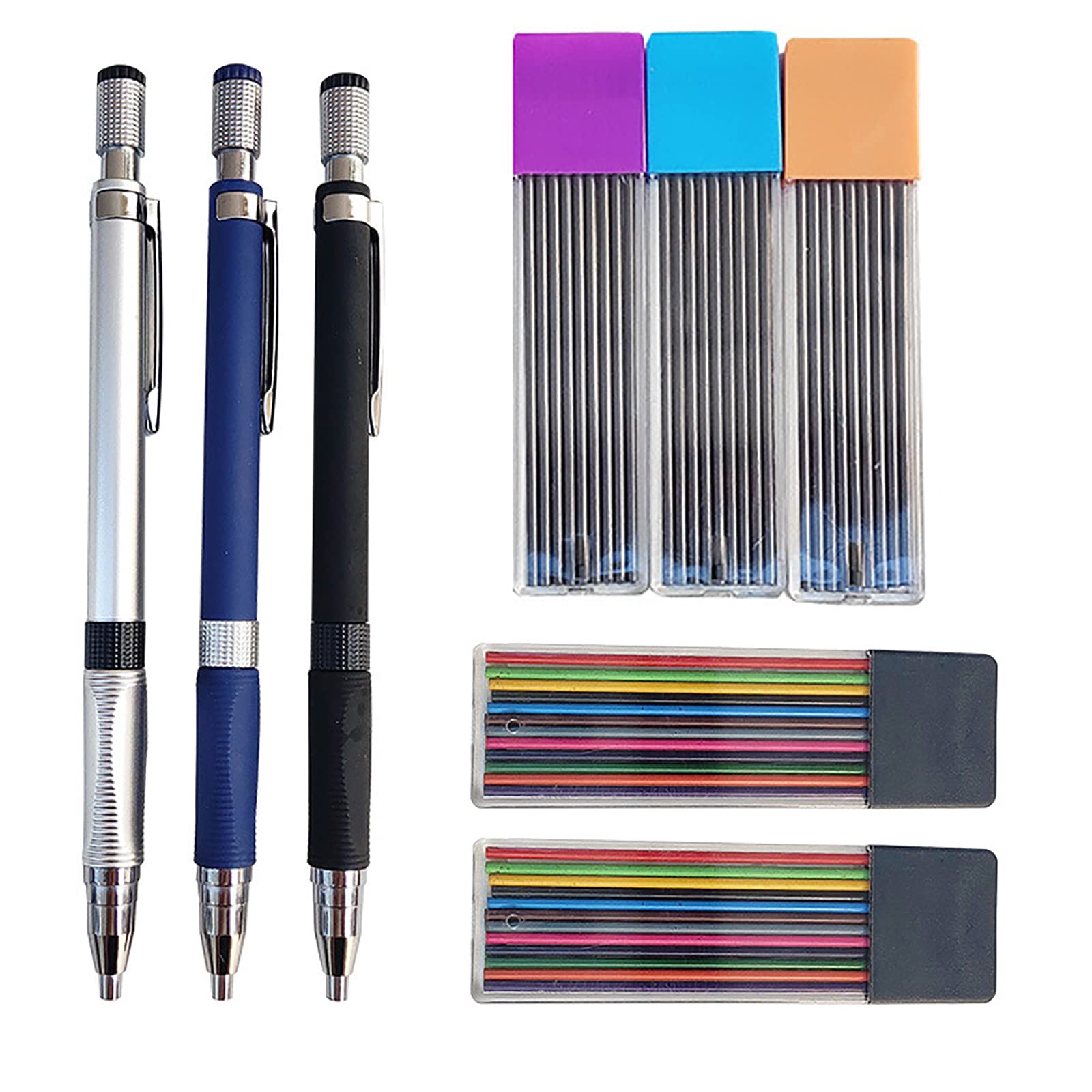 WUDQIJI Mechanical Pencils Set of 3 2.0 mm Mechanical Pencils Mechanical Pencil Set Mechanical Pencil Set Case Lead Pen with 2 Colours and 3 Boxes Black Refills for Drawing Writing