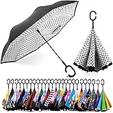 SIEPASA 49/56 Inch Inverted Reverse Upside Down Umbrella, Extra Large Double Canopy Vented Windproof Waterproof Stick Golf Umbrellas with C-shape Handle.