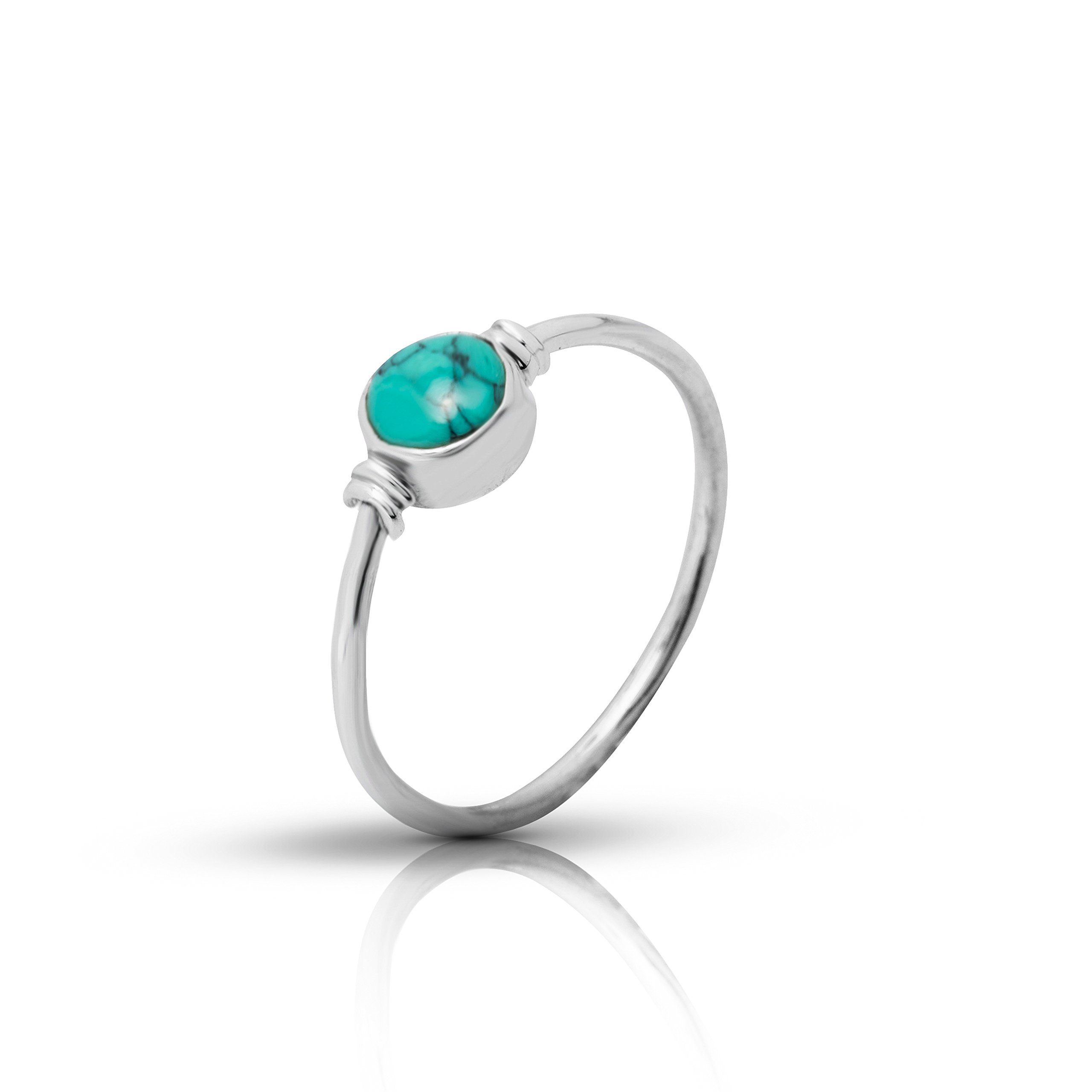 Koral JewelryRound Synthetic Turquoise Delicate Ring- 925 Sterling Silver - Ethnic Boho Chic Hand Made Jewelry - Fashionable And Stylish For Girls And Women -Us Size 5-10
